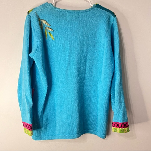 Vintage Storybook Knits Sweater Summertime Florida Flamingos Cardigan Size Small - Picture 2 of 8